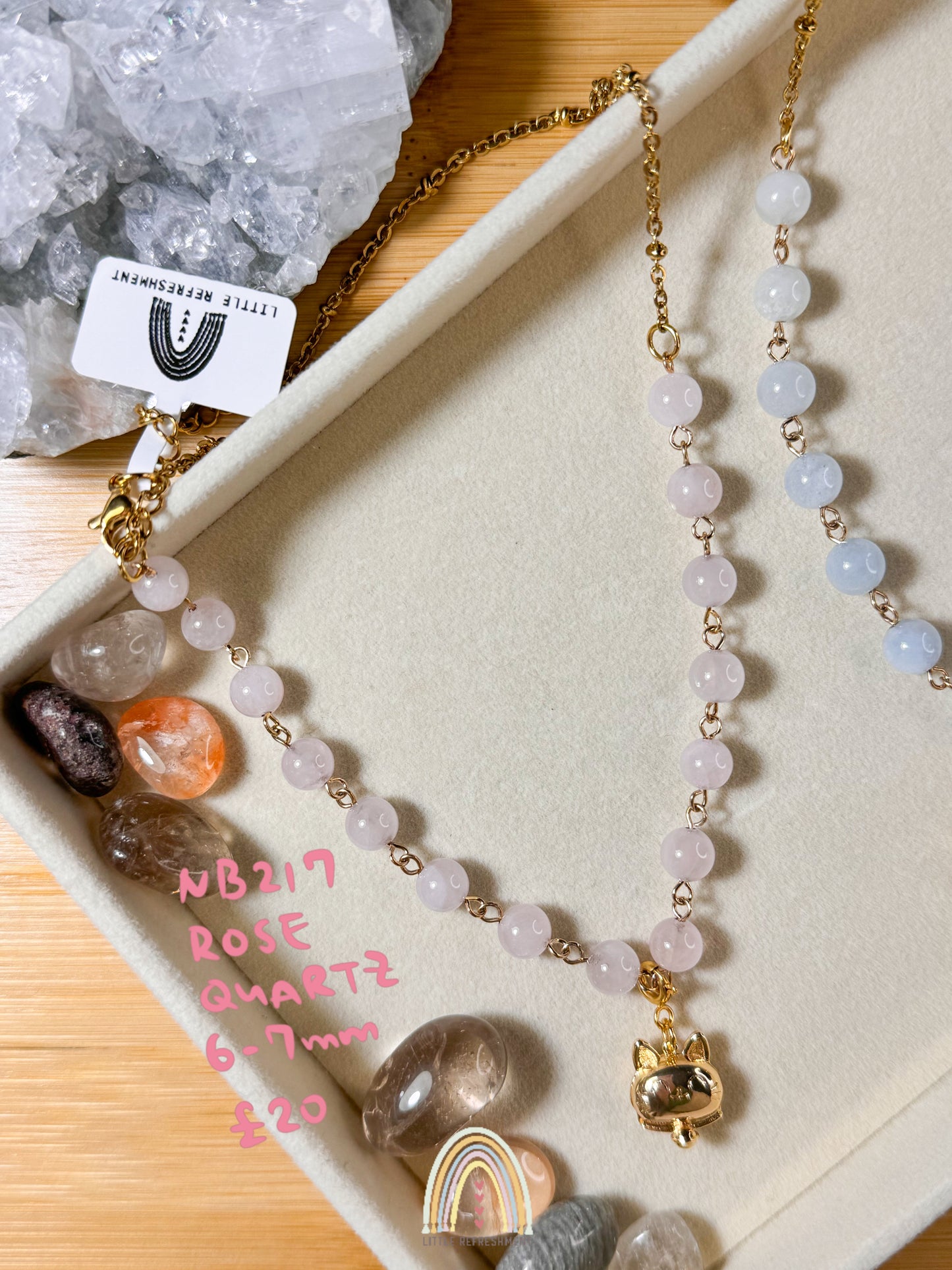 Two-way Necklace Bracelet | Rose Quartz Morganite | Handmade Natural Stone | nb217 nb211