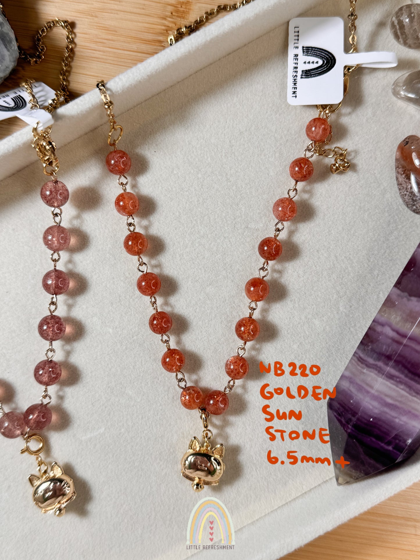 Two-way Necklace Bracelet | Strawberry Quartz Golden Sun Stone | Handmade Natural Stone | nb219 nb220