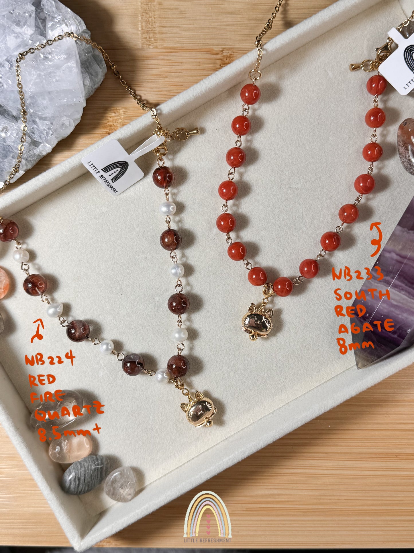 Two-way Necklace Bracelet | Red Fire Quartz South Red Agate | Handmade Natural Stone | nb224 nb233