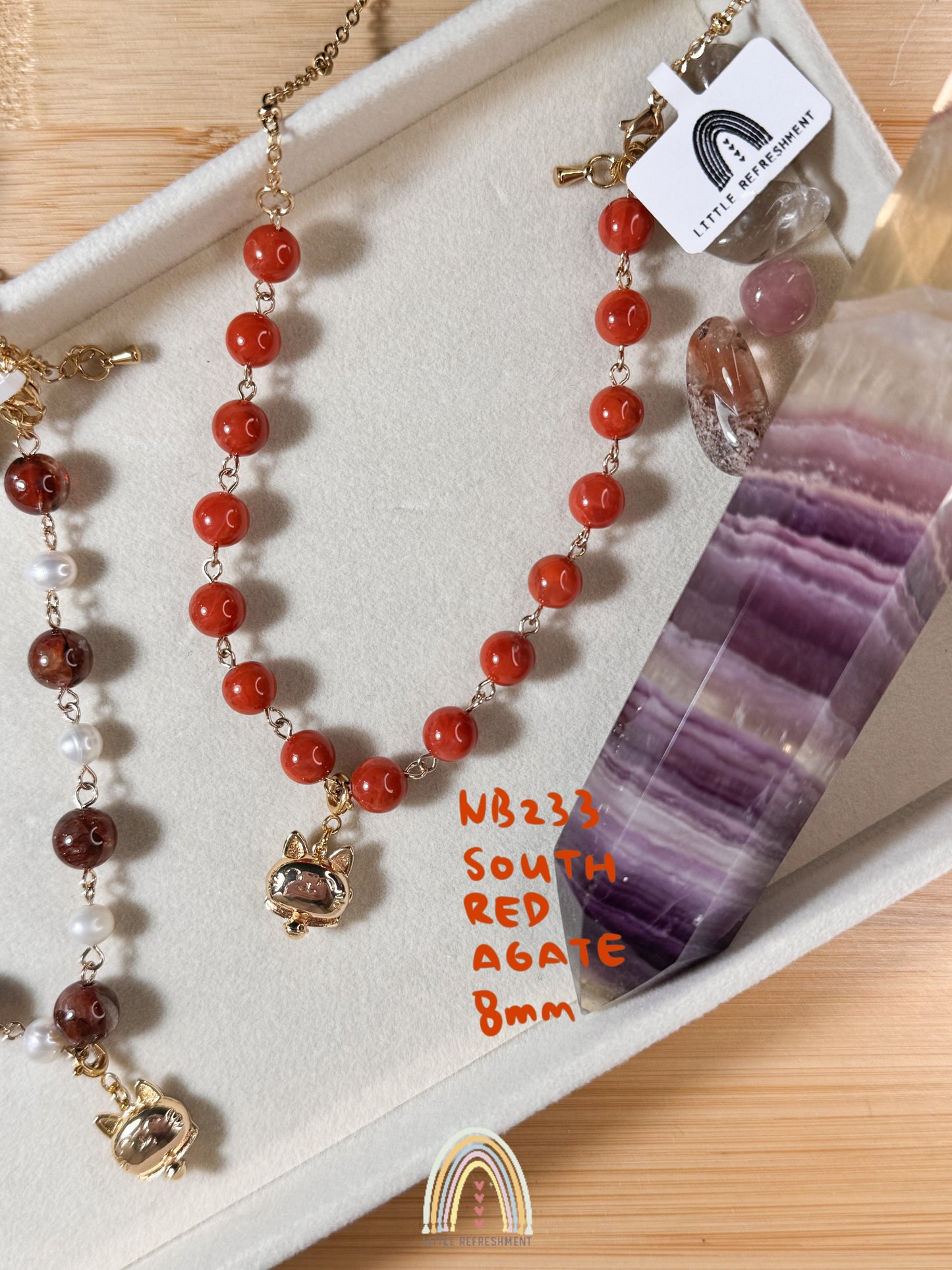 Two-way Necklace Bracelet | Red Fire Quartz South Red Agate | Handmade Natural Stone | nb224 nb233