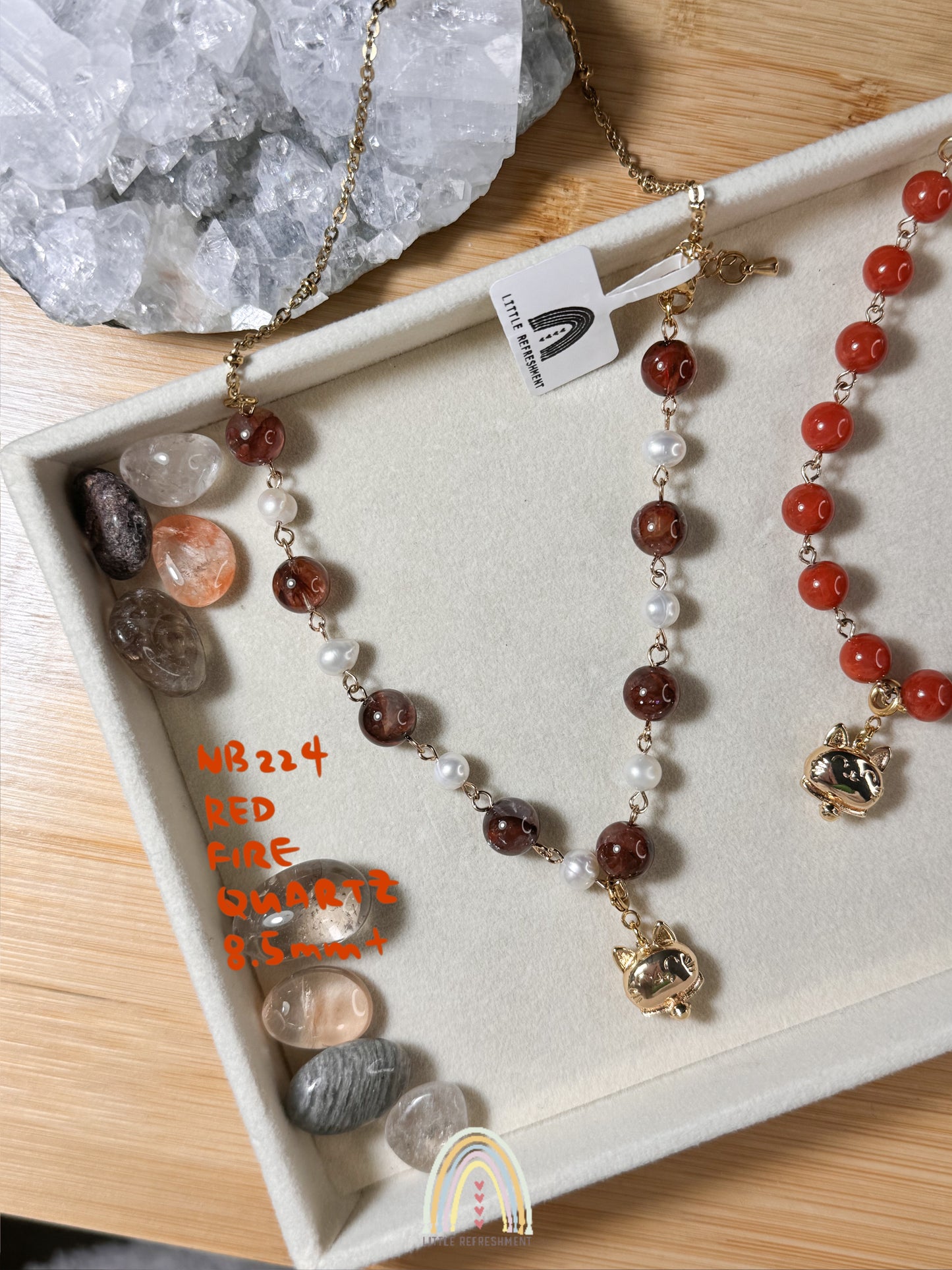 Two-way Necklace Bracelet | Red Fire Quartz South Red Agate | Handmade Natural Stone | nb224 nb233