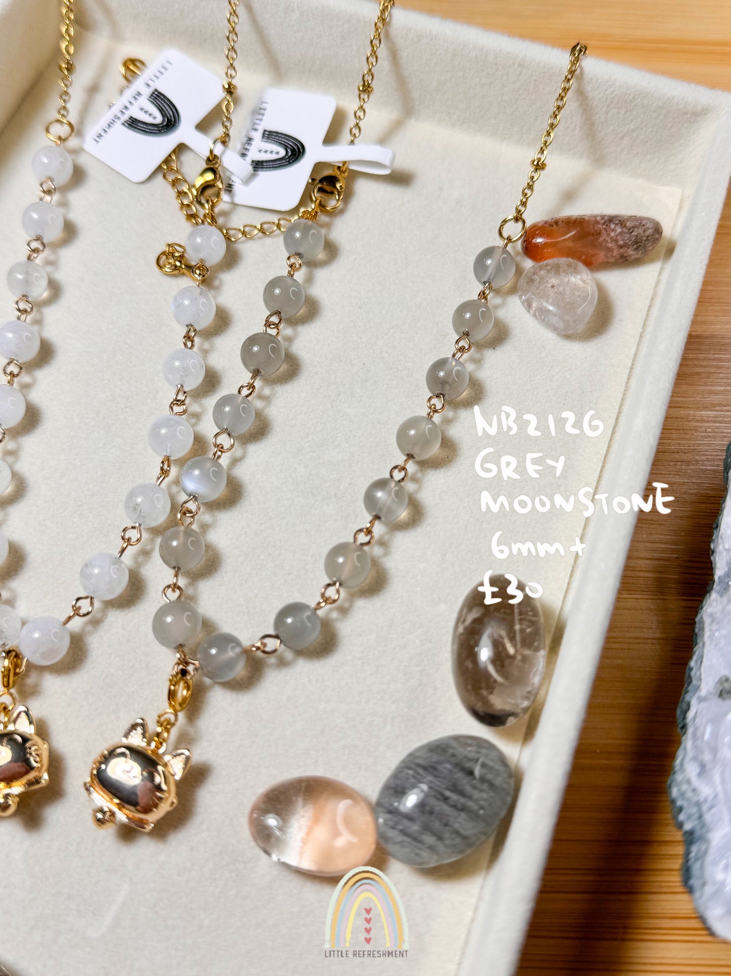 Two-way Necklace Bracelet | Grey White Moonstone | Handmade Natural Stone | nb212