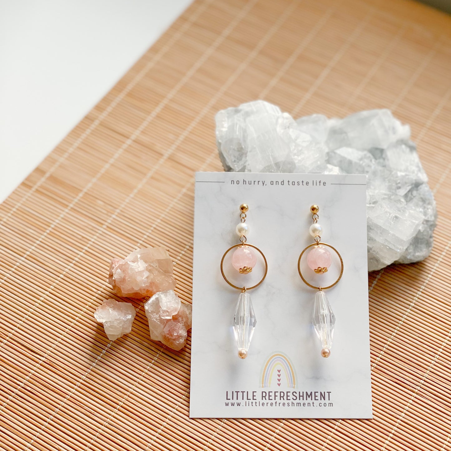 Drops of Blessings (L) | Rose Quartz ~10mm | Natural Stone Earrings*