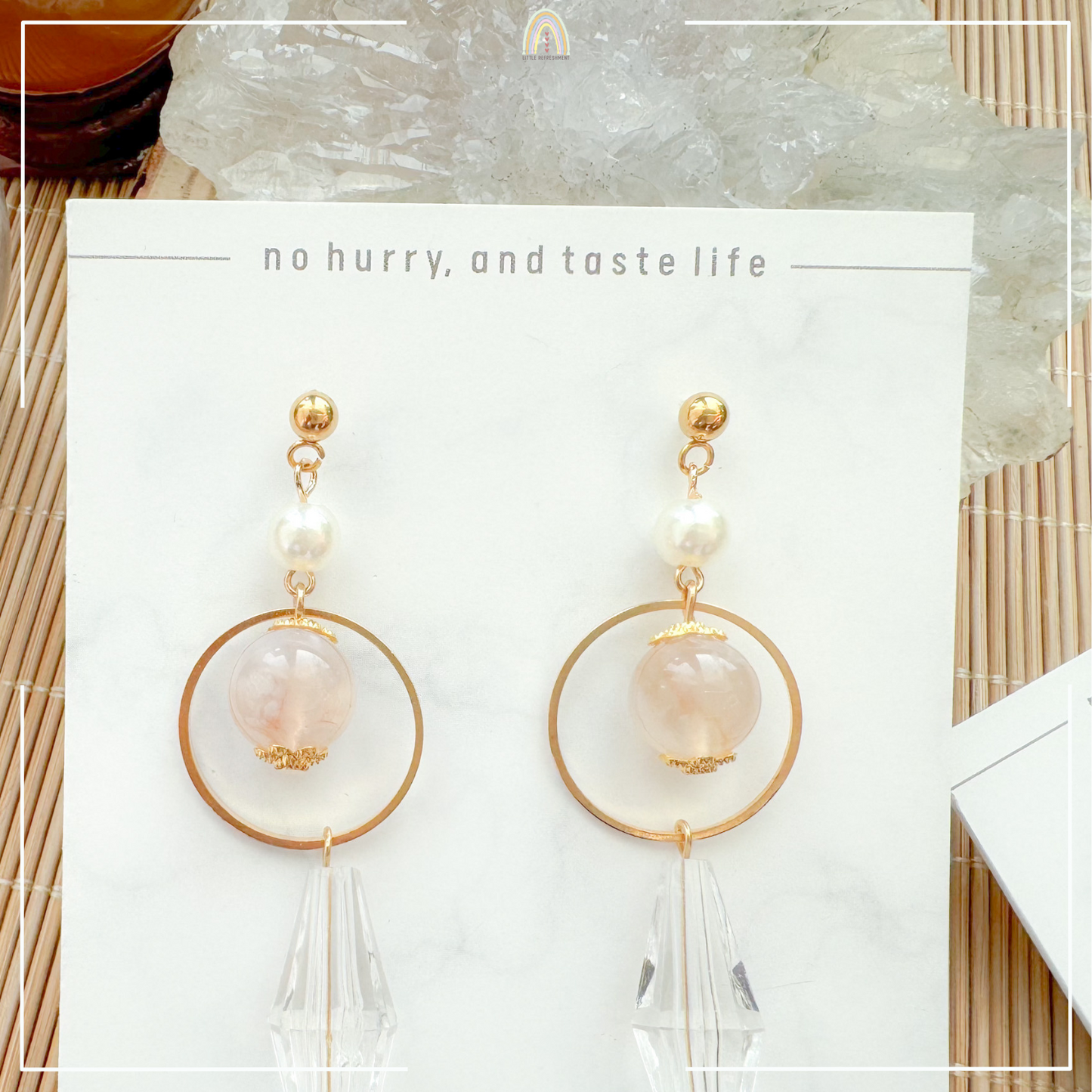 Drops of Blessings (L) | Cherry Blossom Agate ~10mm | Natural Stone Earrings