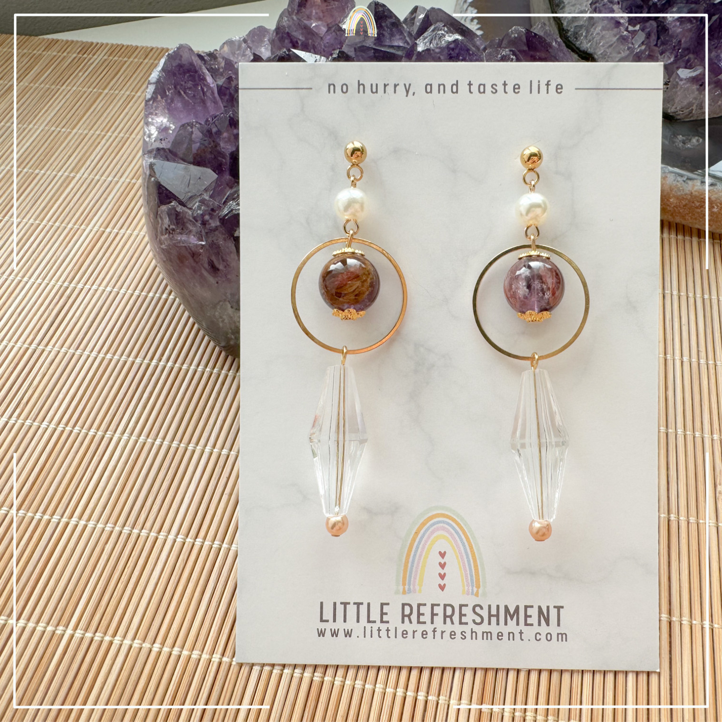 Drops of Blessings (L) | Purple Phantom ~10mm | Natural Stone Earrings