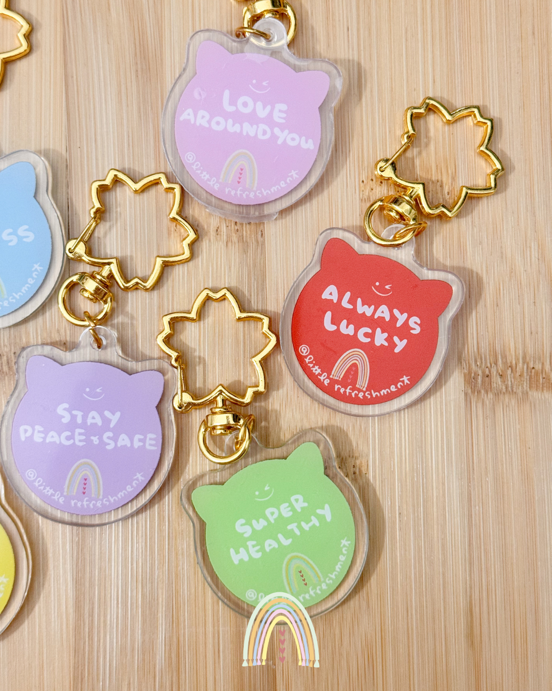 Blessing Meow x Daruma Keychain | Original Design Blessing Keychain (Gold Sakura)