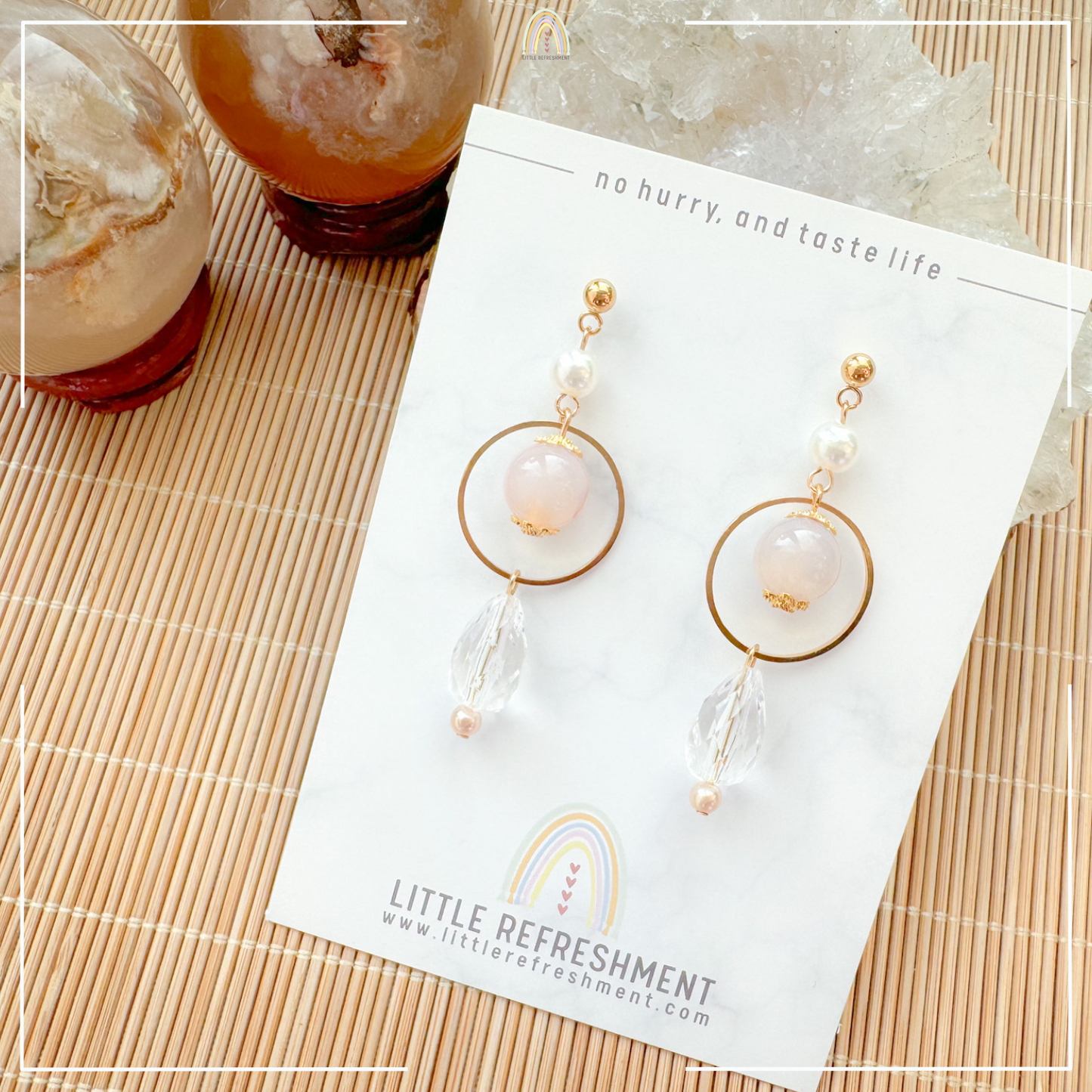 Drops of Blessings (S) | Cherry Blossom Agate ~10mm | Natural Stone Earrings