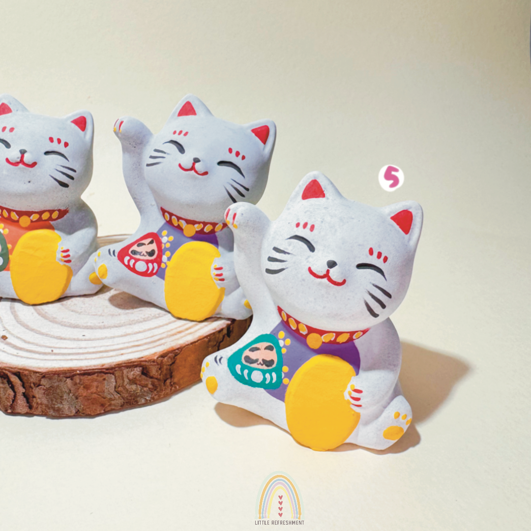 Smile Blessing Meow | Daruma-Dolls | Handmade Custom Concrete Lucky Cat Inspired by Japanese Maneki-Neko | sbc0028~0032