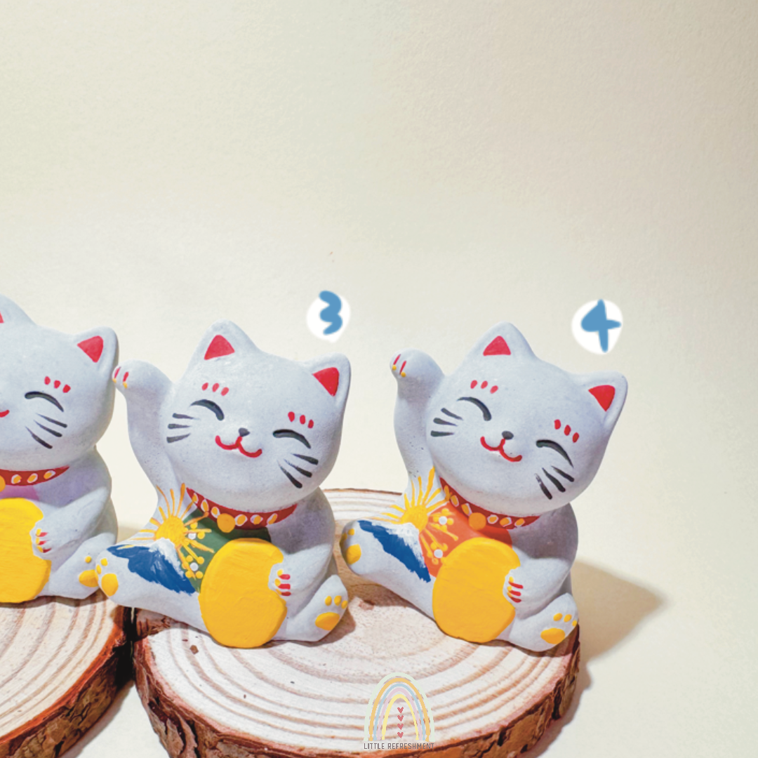 Smile Blessing Meow | Fuji | Handmade Custom Concrete Lucky Cat Inspired by Japanese Maneki-Neko | sbc0038~0041