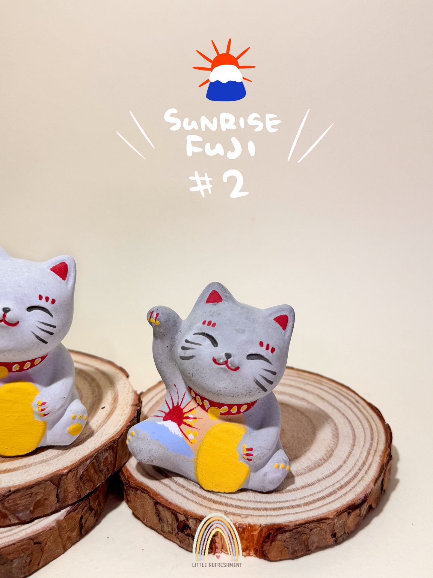 Smile Blessing Meow | Fuji | Handmade Custom Concrete Lucky Cat Inspired by Japanese Maneki-Neko | sbc0047~0048