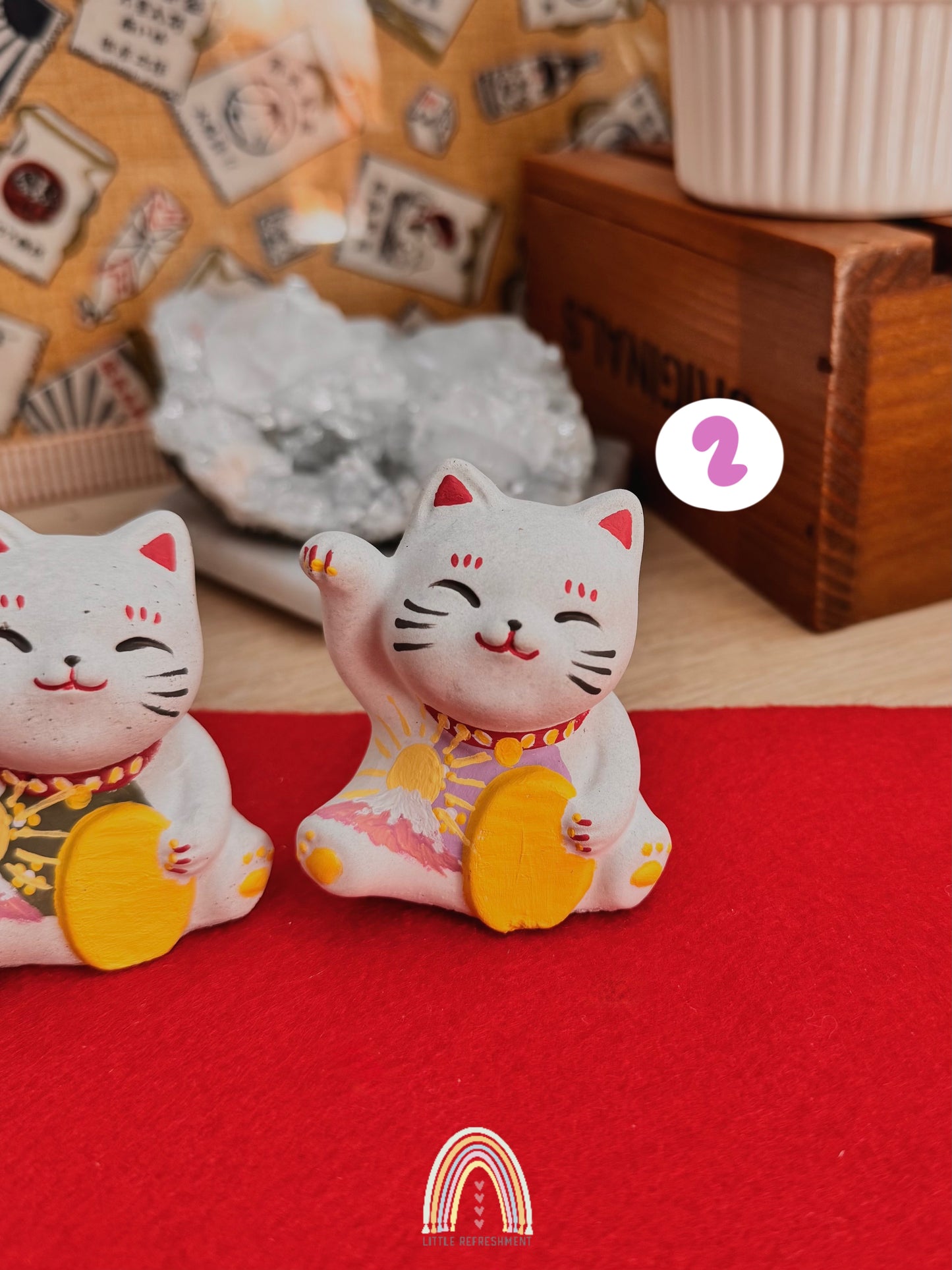 Smile Blessing Meow | Pink Fuji | Handmade Custom Concrete Lucky Cat Inspired by Japanese Maneki-Neko | sbc0052~0053