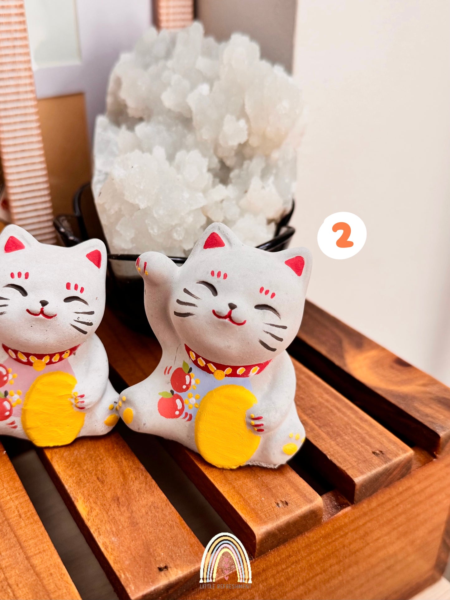 Smile Blessing Meow | Tangerine | Handmade Custom Concrete Lucky Cat Inspired by Japanese Maneki-Neko | sbc0054~0055