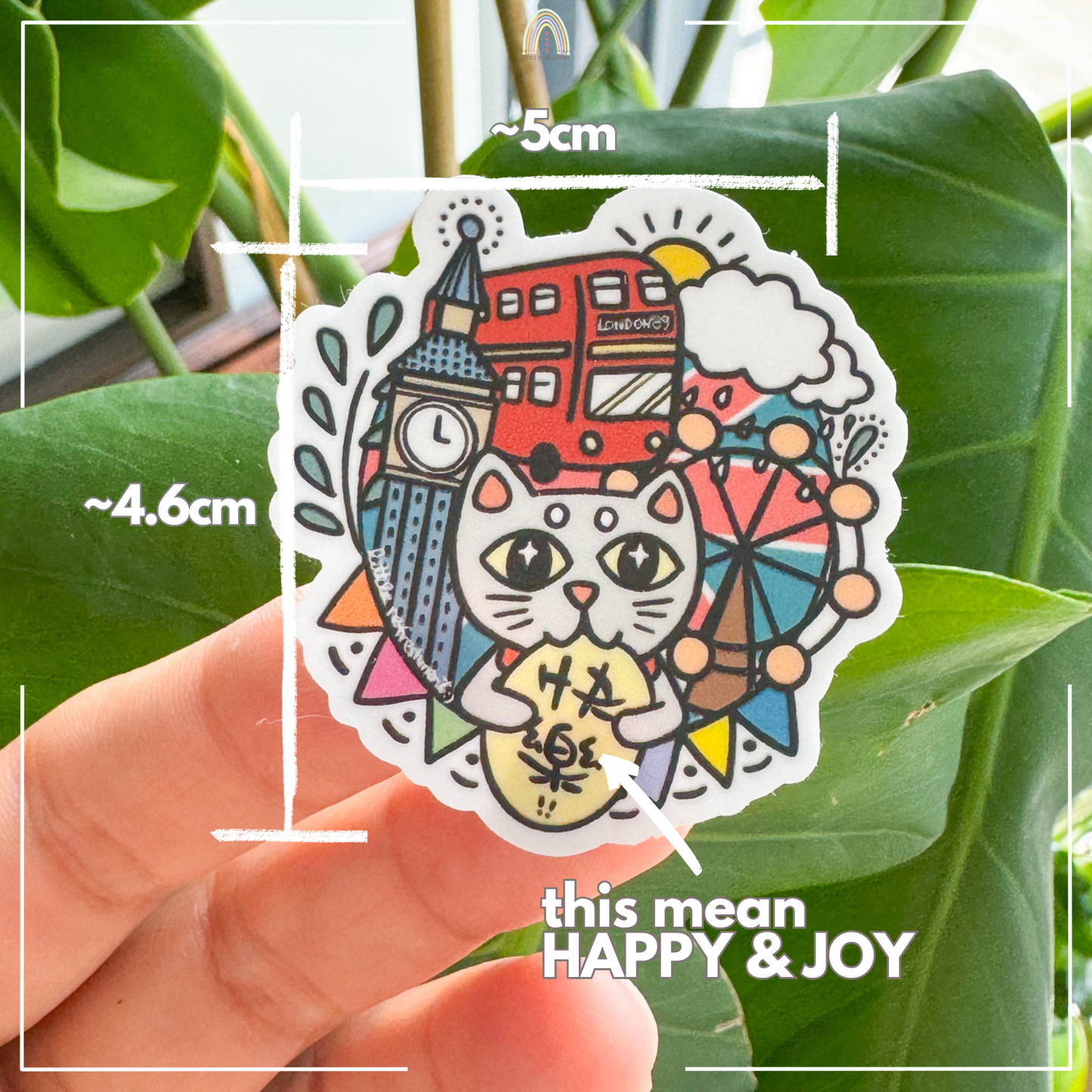 "HAPPY" London Blessing Lucky Cat | Original Design Blessing Sticker