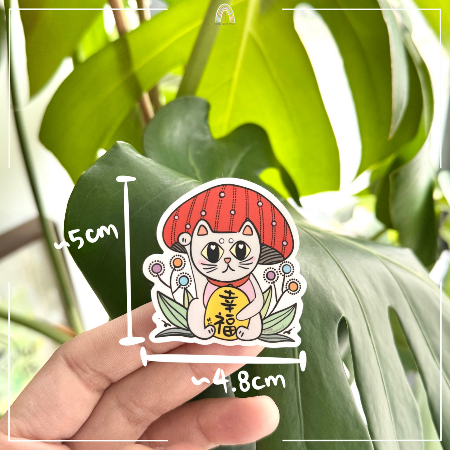 "SURROUNDED BY LOVE" Mushroom Blessing Lucky Cat | Original Design Blessing Sticker