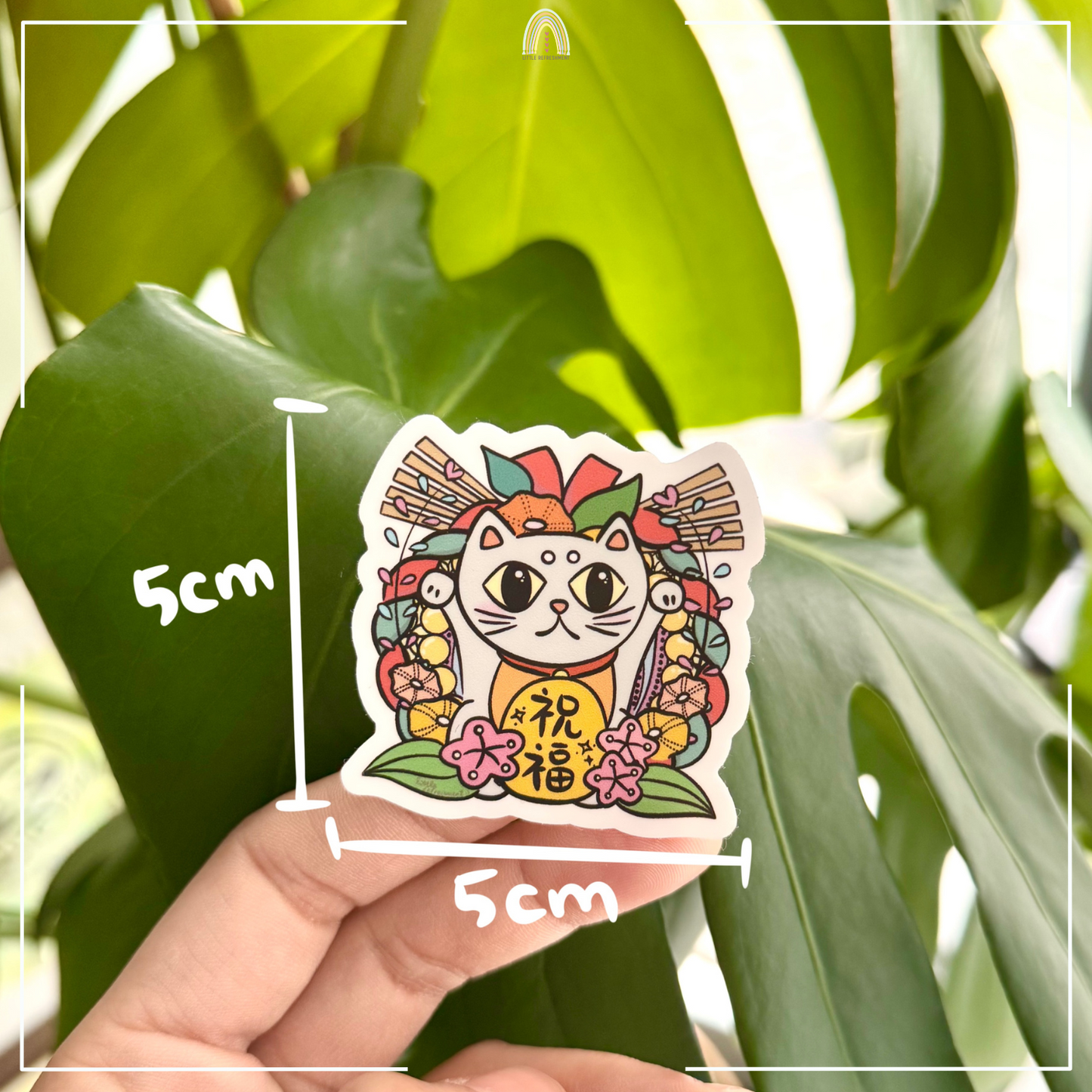 "GOOD BLESSINGS" Blossom Blessing Lucky Cat | Original Design Blessing Sticker