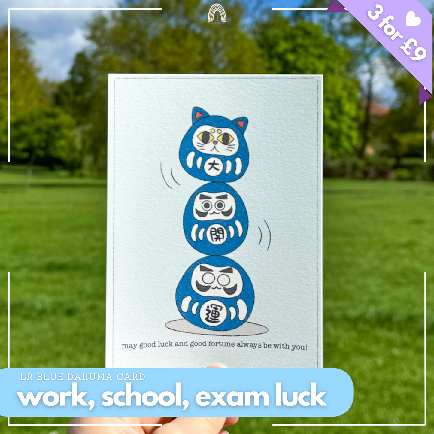 Make a Wish Daruma | Blue | Original Design A6 Prints Blessing Card