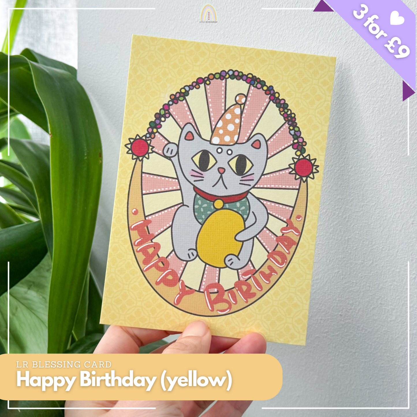 Birthday Blessing Cat -Yellow | Original Design A6 Prints Blessing Card