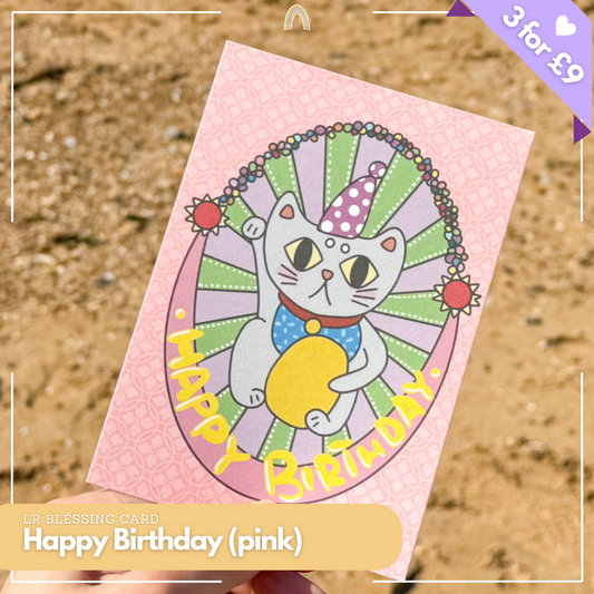 Birthday Blessing Cat -Pink | Original Design A6 Prints Blessing Card