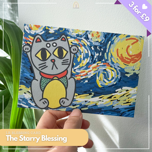 Blessing Cat in The Starry Night | Original Design A6 Prints Blessing Card