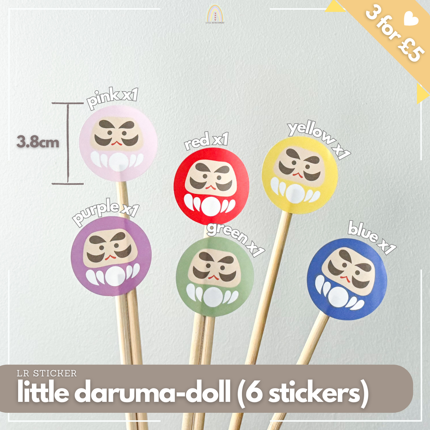 Little Daruma-doll (6 stickers) | Original Design Blessing Sticker