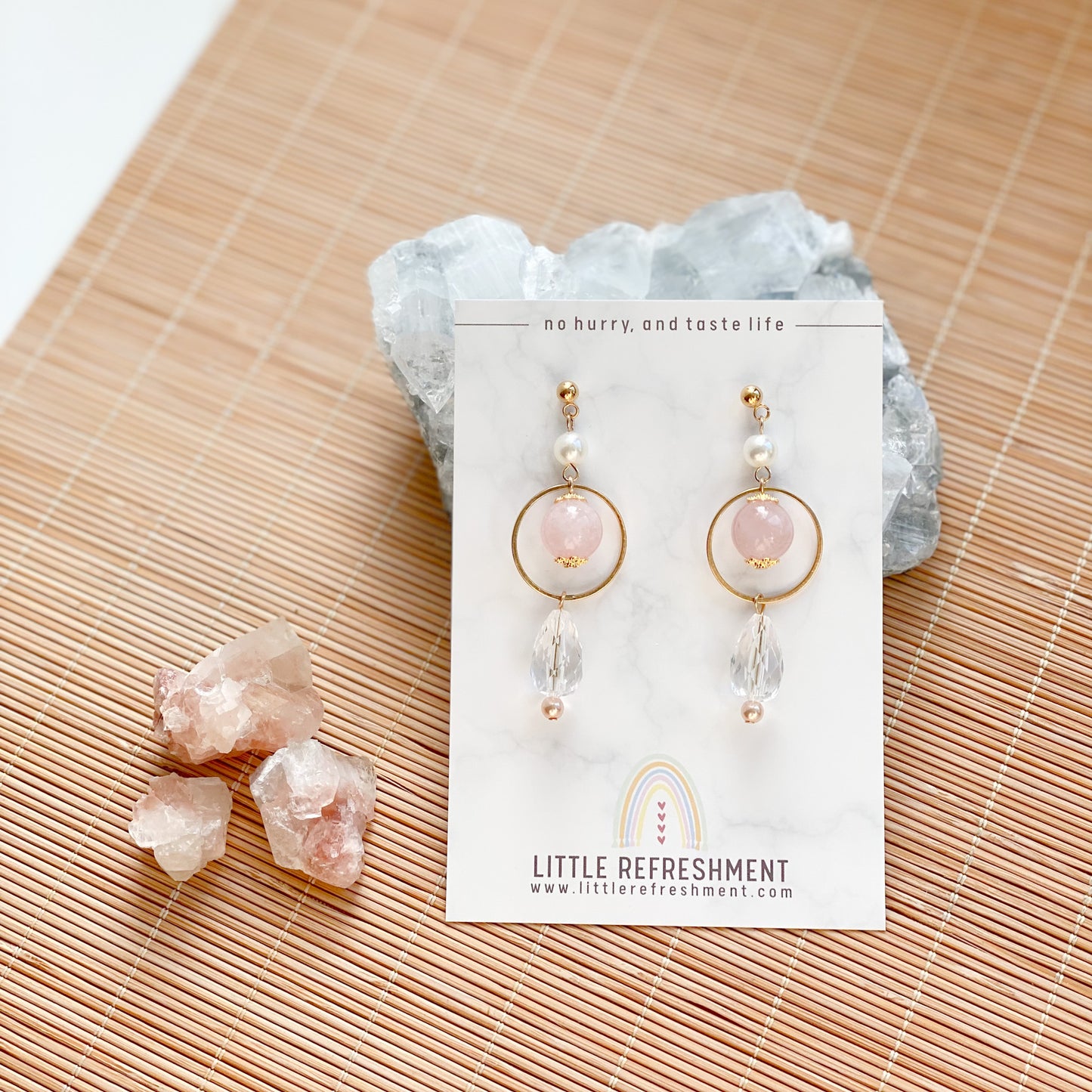 Drops of Blessings (S) | Rose Quartz ~10mm | Natural Stone Earrings