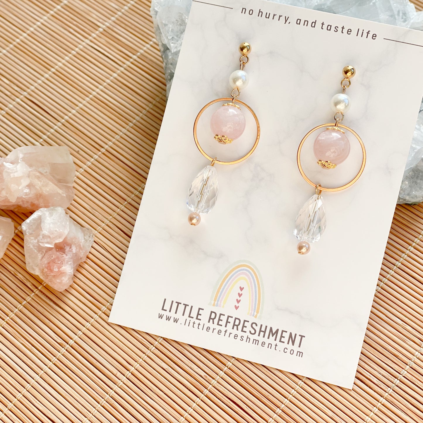 Drops of Blessings (S) | Rose Quartz ~10mm | Natural Stone Earrings