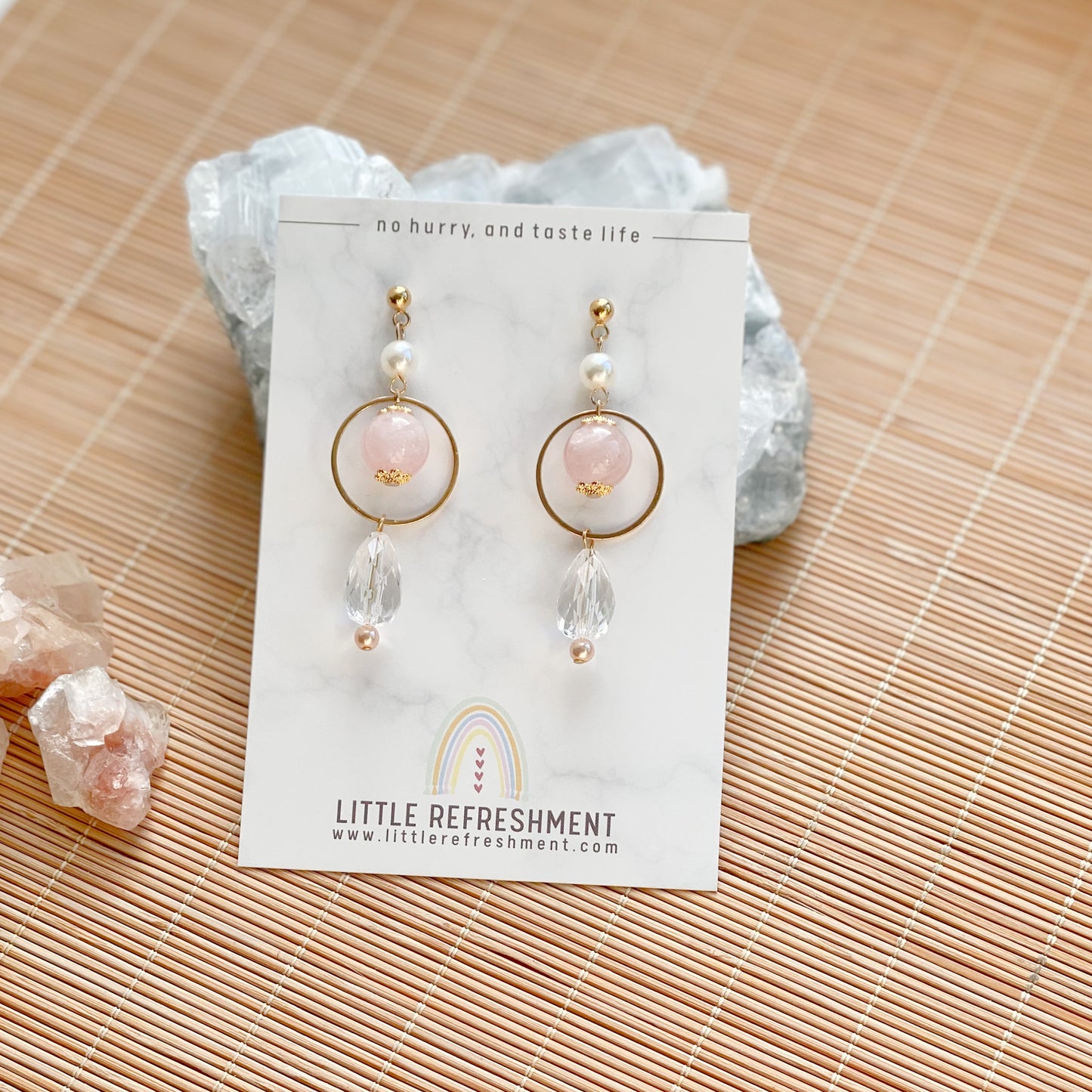 Drops of Blessings (S) | Rose Quartz ~10mm | Natural Stone Earrings