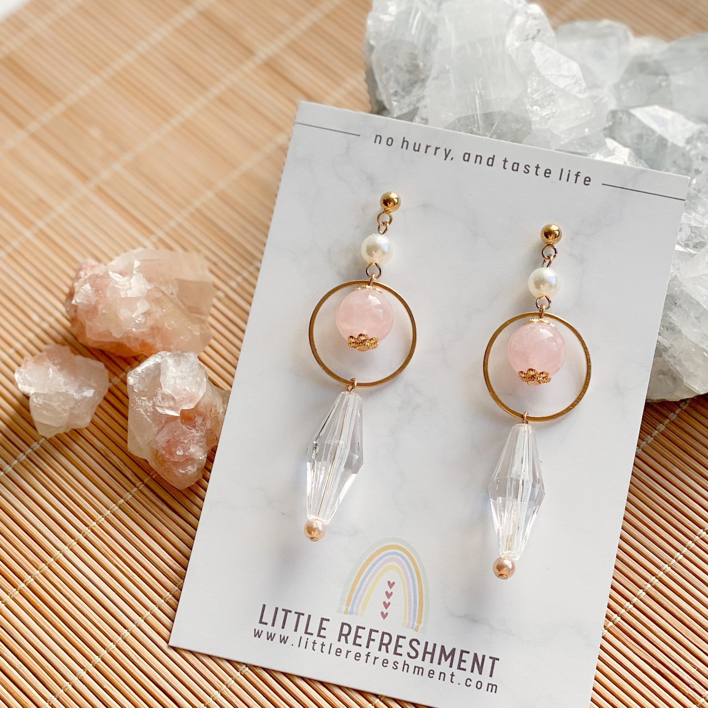 Drops of Blessings (L) | Rose Quartz ~10mm | Natural Stone Earrings*