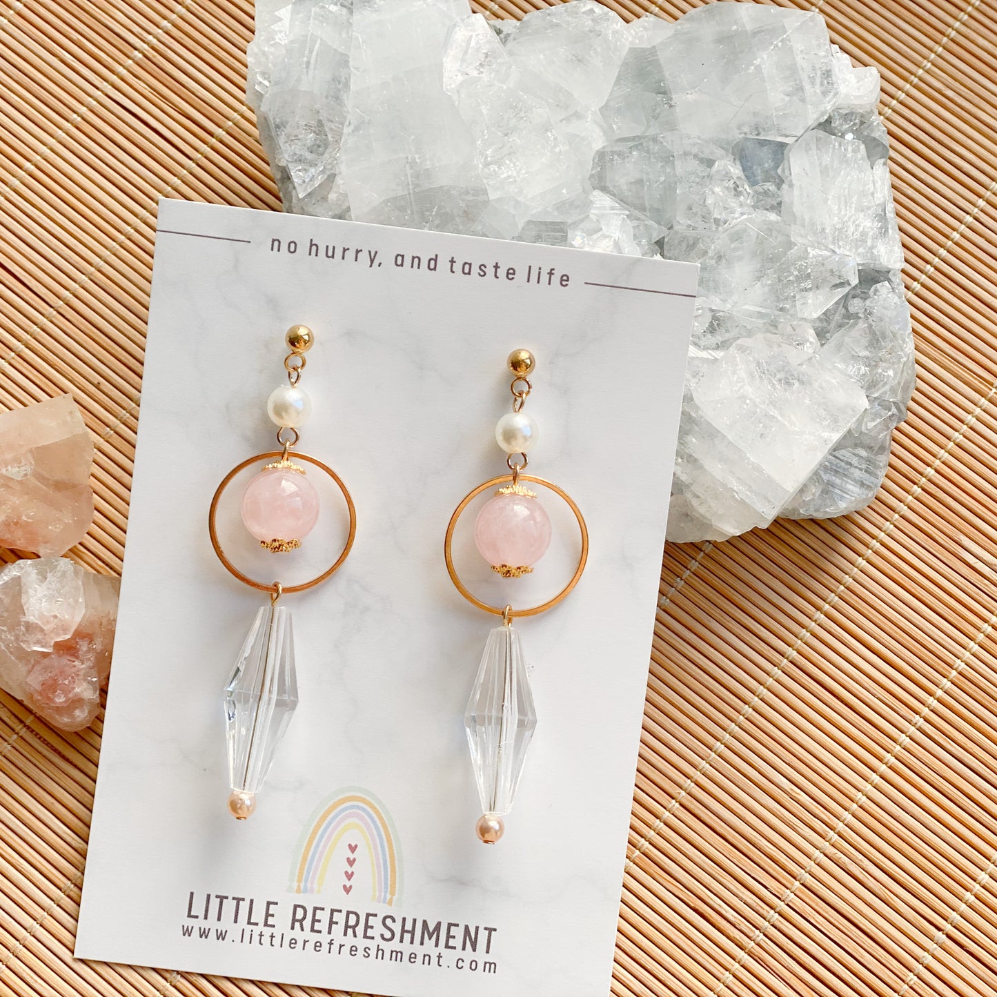 Drops of Blessings (L) | Rose Quartz ~10mm | Natural Stone Earrings*