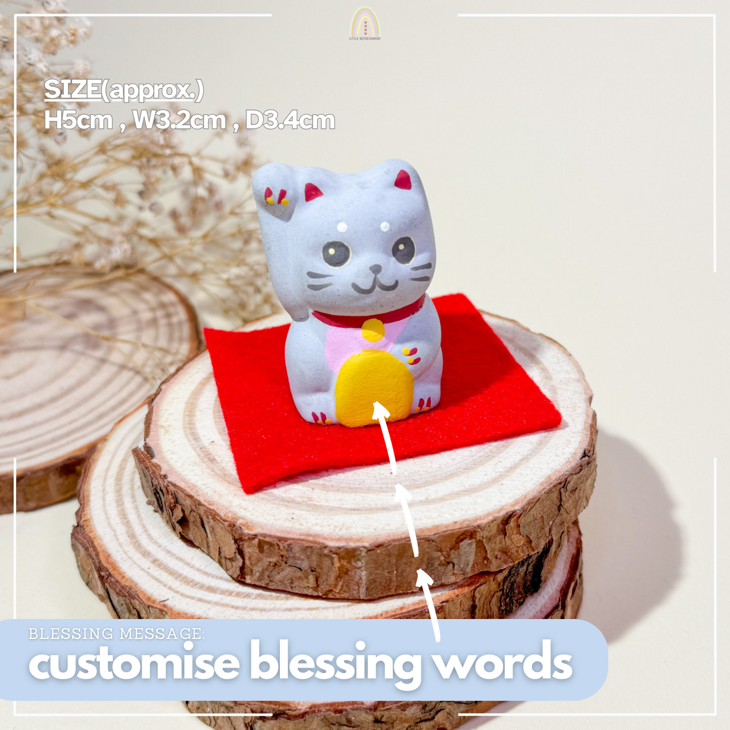 Baby Blessing Cat | Right Paw + Pink Bib 21 | Handmade Customise Concrete Maneki-neko