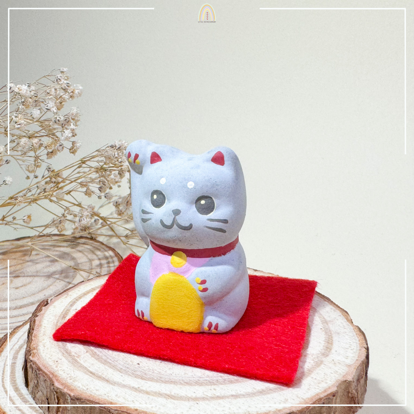 Baby Blessing Cat | Right Paw + Pink Bib 21 | Handmade Customise Concrete Maneki-neko