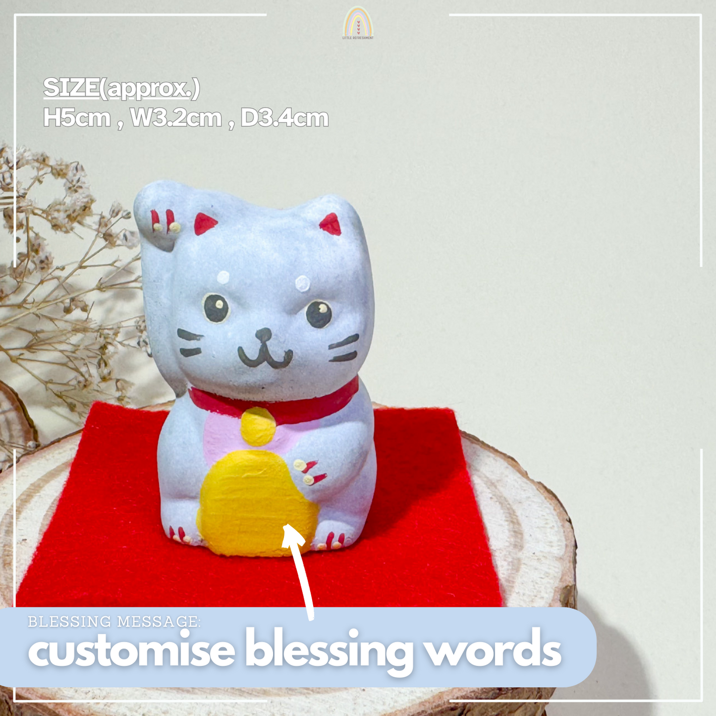 Baby Blessing Cat | Right Paw + Pink Bib 22 | Handmade Customise Concrete Maneki-neko