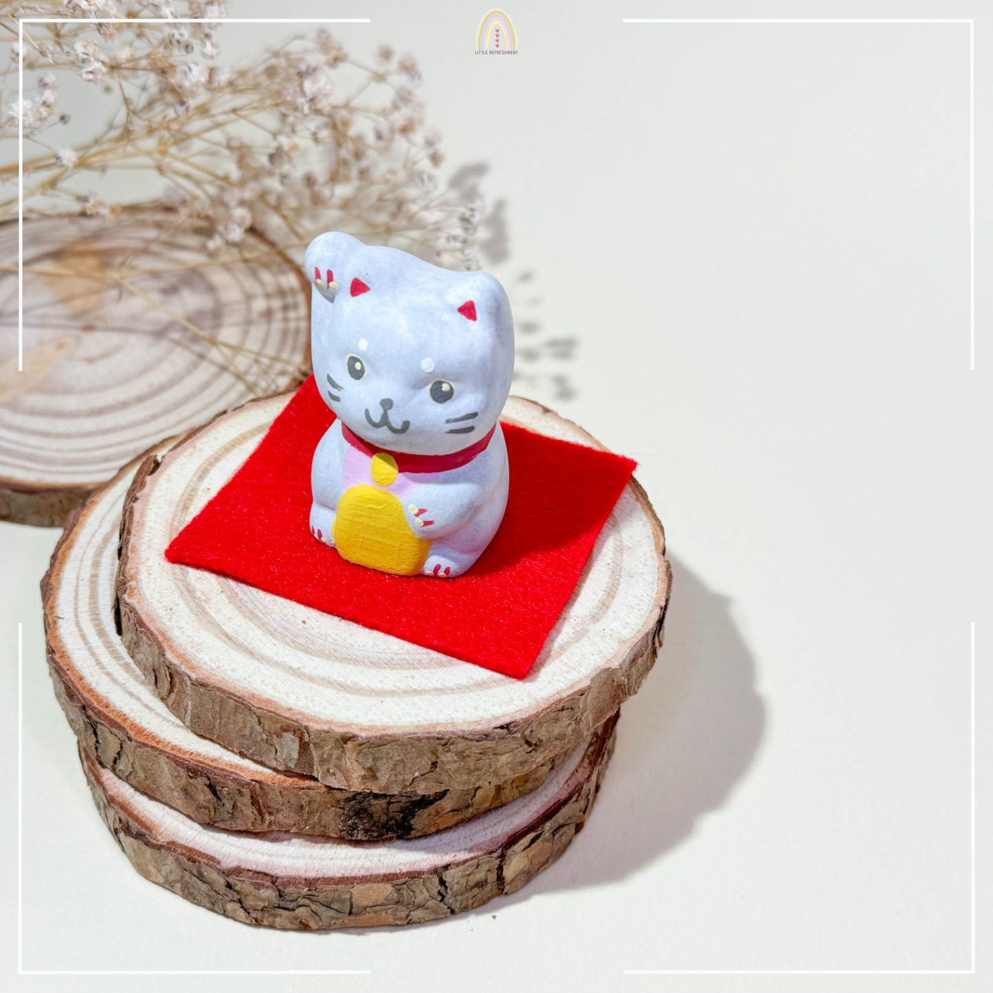 Baby Blessing Cat | Right Paw + Pink Bib 22 | Handmade Customise Concrete Maneki-neko