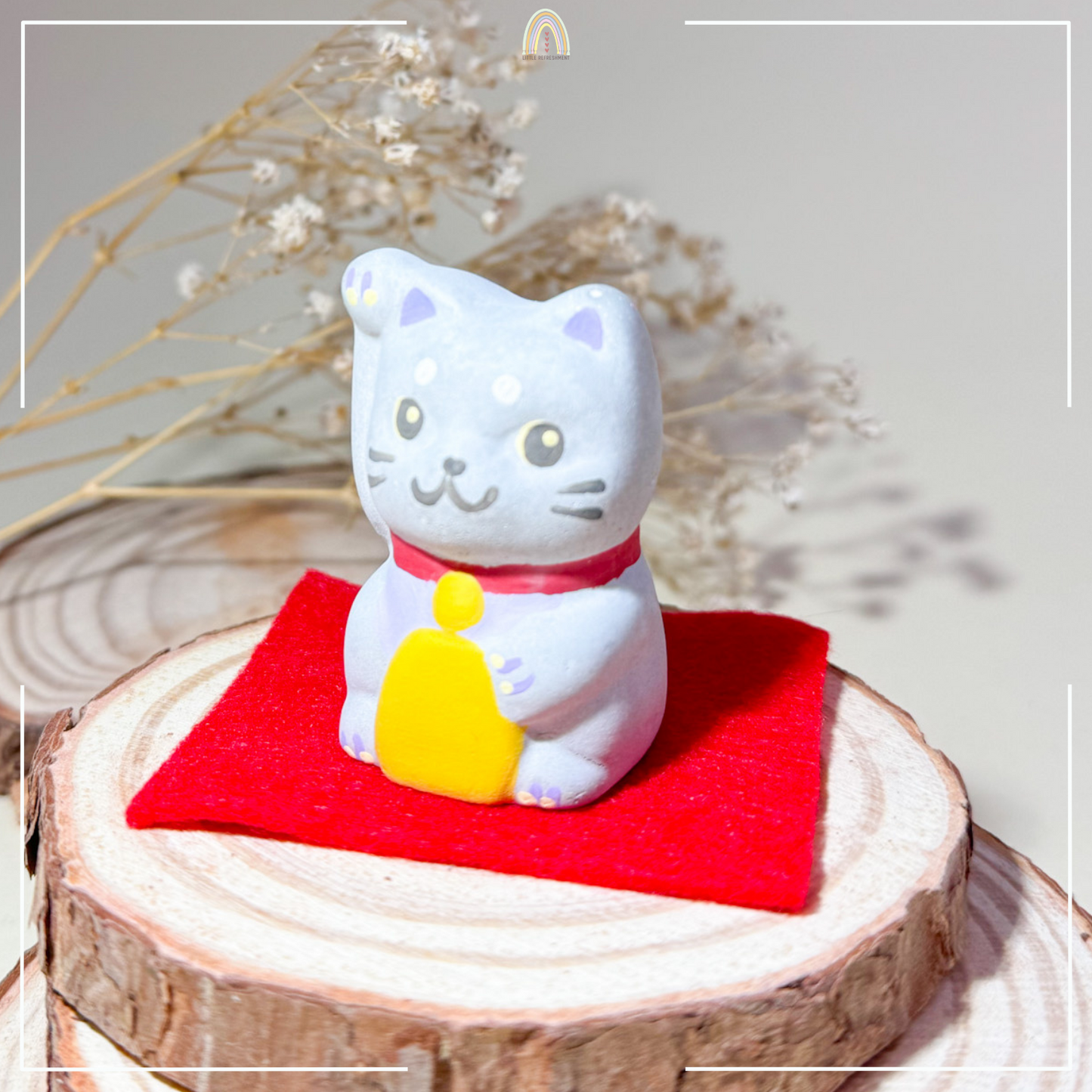 Baby Blessing Cat | Right Paw + Purple Bib 23 | Handmade Customise Concrete Maneki-neko