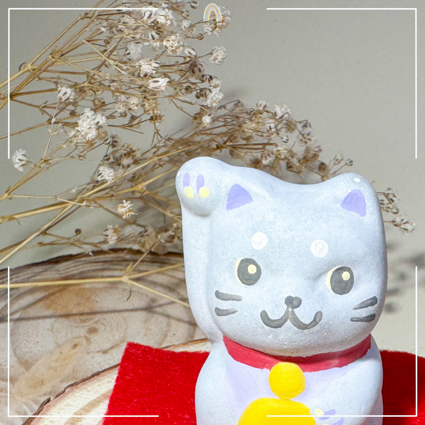 Baby Blessing Cat | Right Paw + Purple Bib 23 | Handmade Customise Concrete Maneki-neko