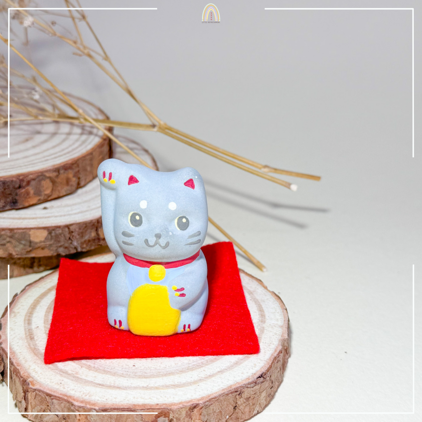 Baby Blessing Cat | Right Paw + Blue Bib 24 | Handmade Customise Concrete Maneki-neko