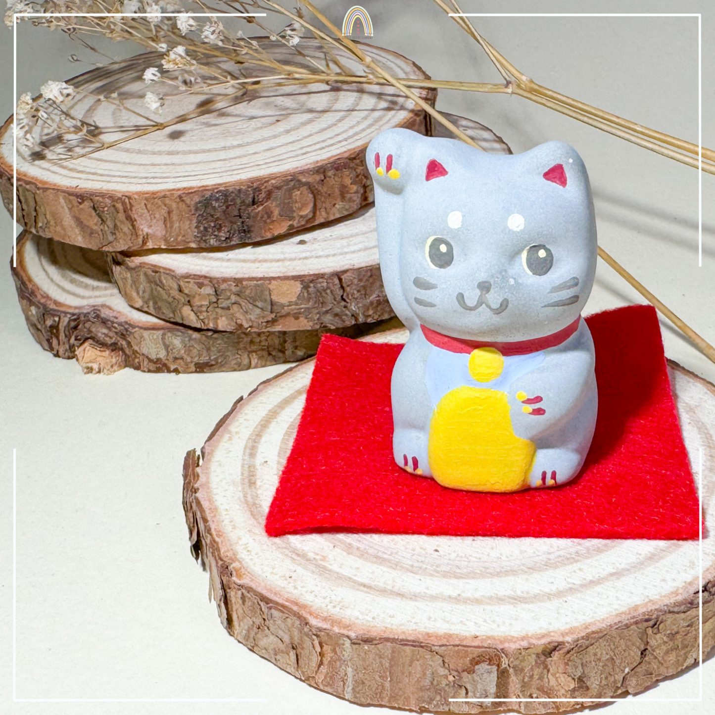 Baby Blessing Cat | Right Paw + Blue Bib 24 | Handmade Customise Concrete Maneki-neko