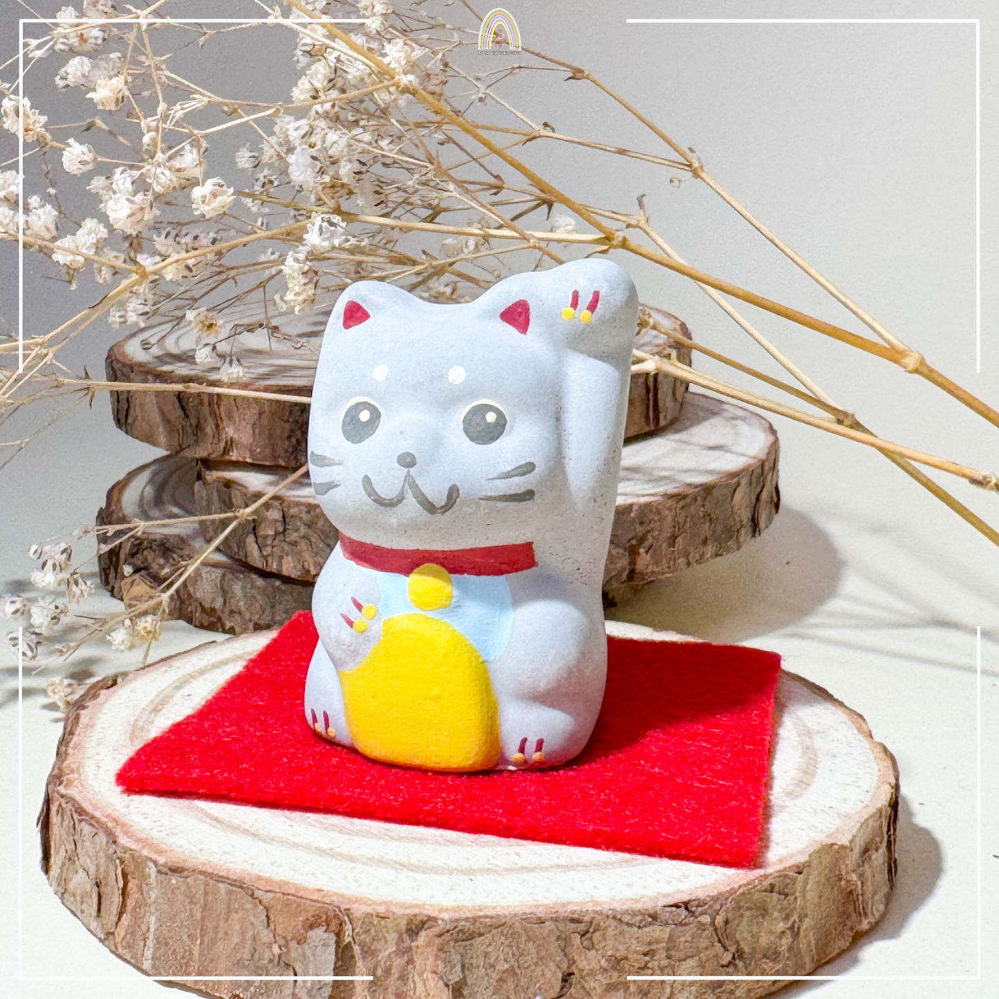 Baby Blessing Cat | Left Paw + Blue Bib 26 | Handmade Customise Concrete Maneki-neko