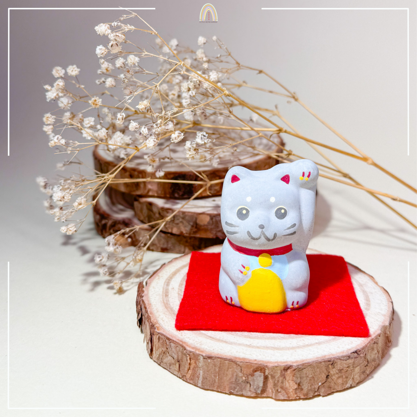 Baby Blessing Cat | Left Paw + Blue Bib 26 | Handmade Customise Concrete Maneki-neko