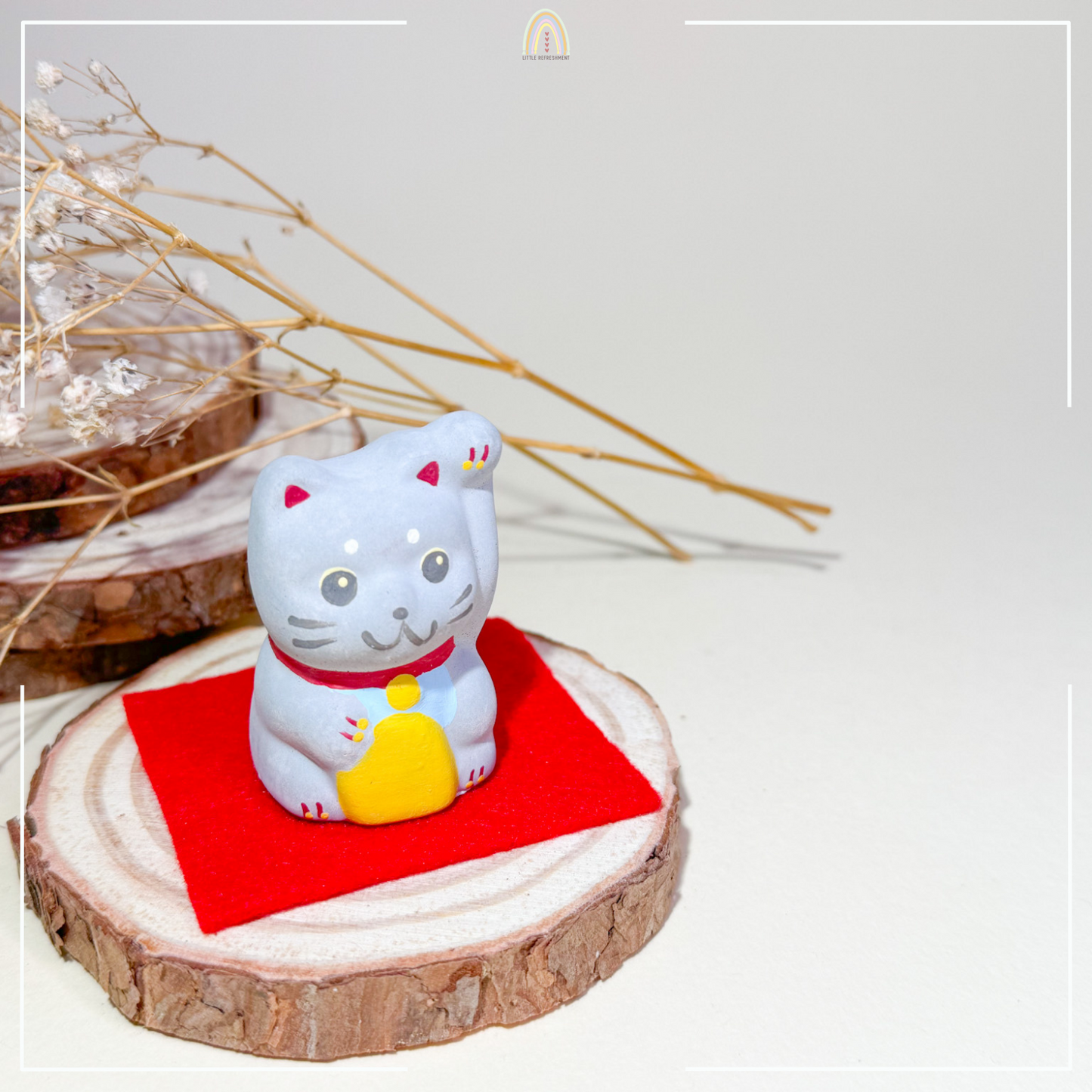 Baby Blessing Cat | Left Paw + Blue Bib 26 | Handmade Customise Concrete Maneki-neko