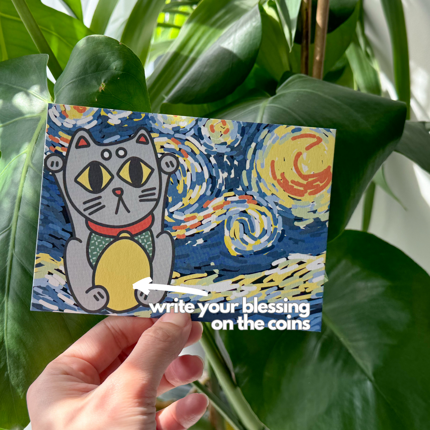 Blessing Cat in The Starry Night | Original Design A6 Prints Blessing Card