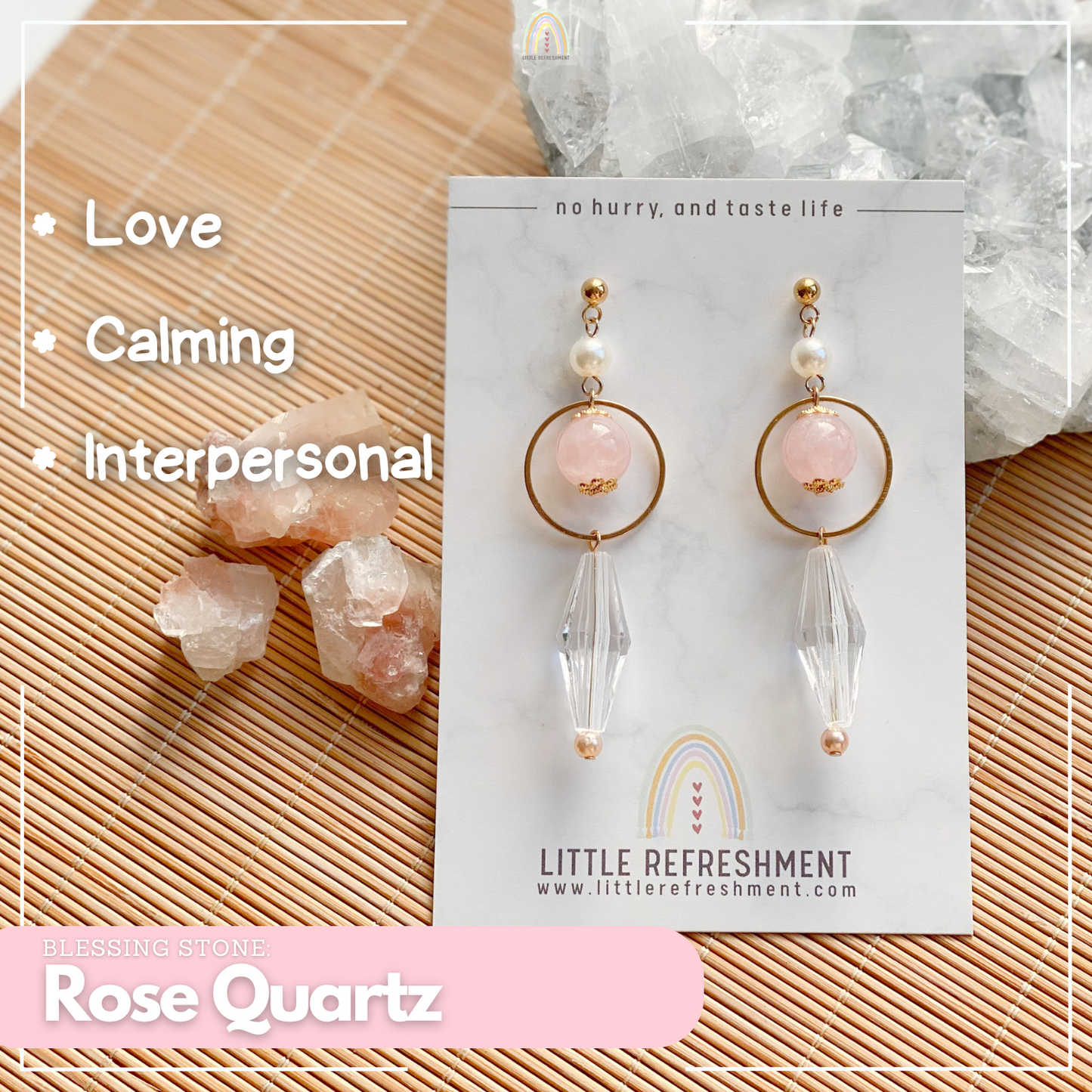 Drops of Blessings (L) | Rose Quartz ~10mm | Natural Stone Earrings*