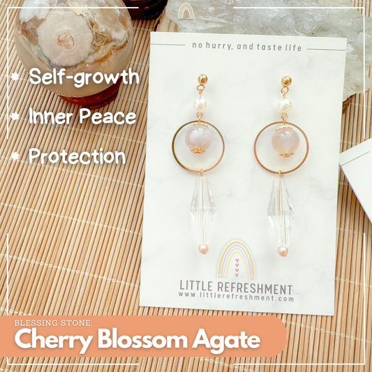 Drops of Blessings (L)  | Cherry Blossom Agate ~10mm | Natural Stone Earrings