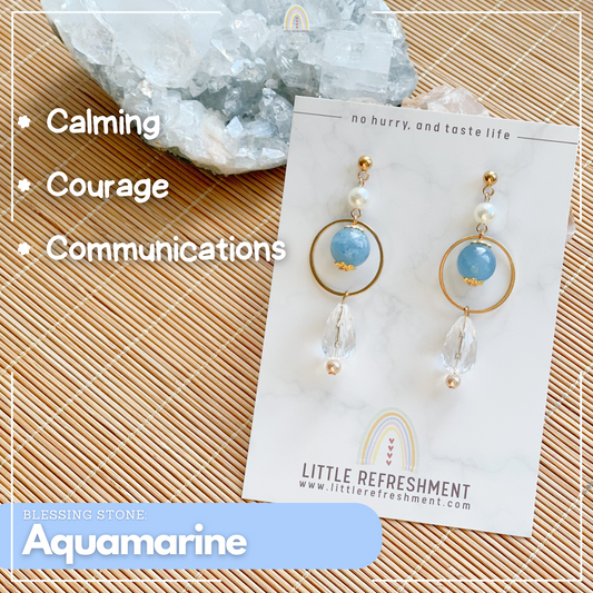 Drops of Blessings (S) | Aquamarine ~10mm | Natural Stone Earrings