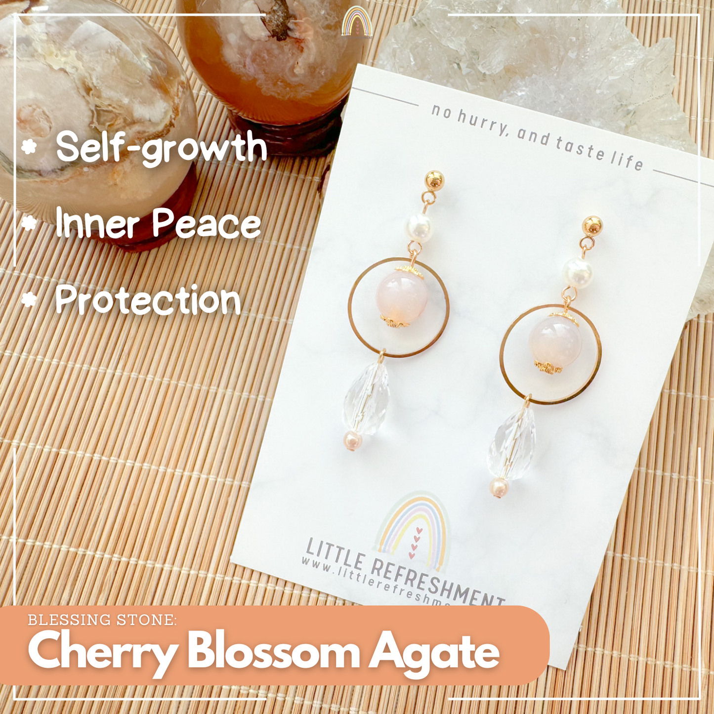 Drops of Blessings (S)  | Cherry Blossom Agate ~10mm | Natural Stone Earrings