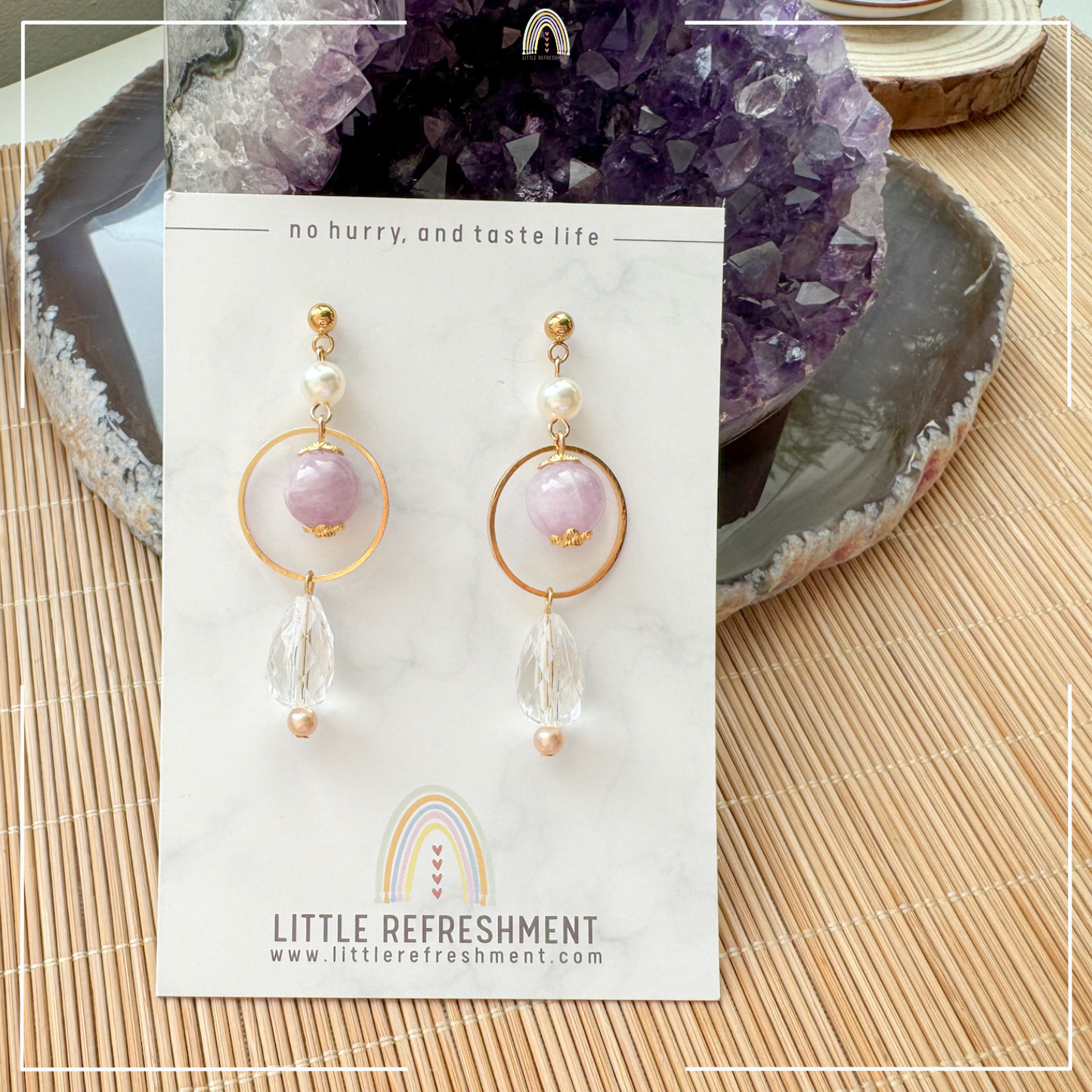 Drops of Blessings (S) | Kunzite ~10mm | Natural Stone Earrings