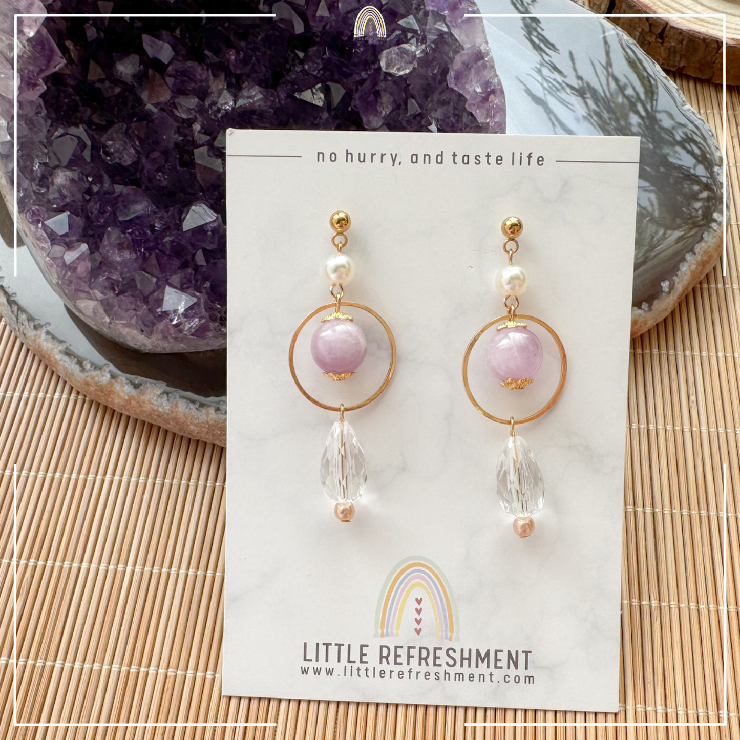 Drops of Blessings (S) | Kunzite ~10mm | Natural Stone Earrings