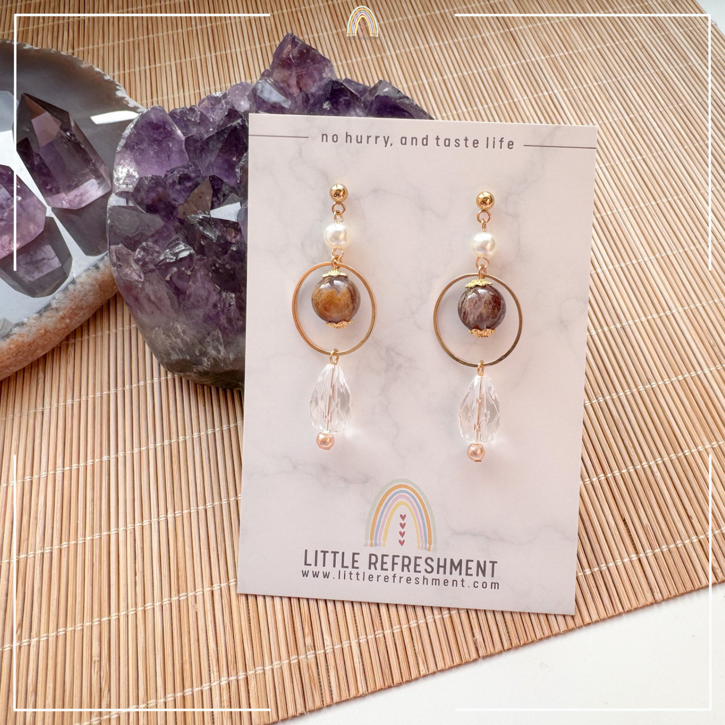 Drops of Blessings (S) | Purple Phantom ~10mm | Natural Stone Earrings