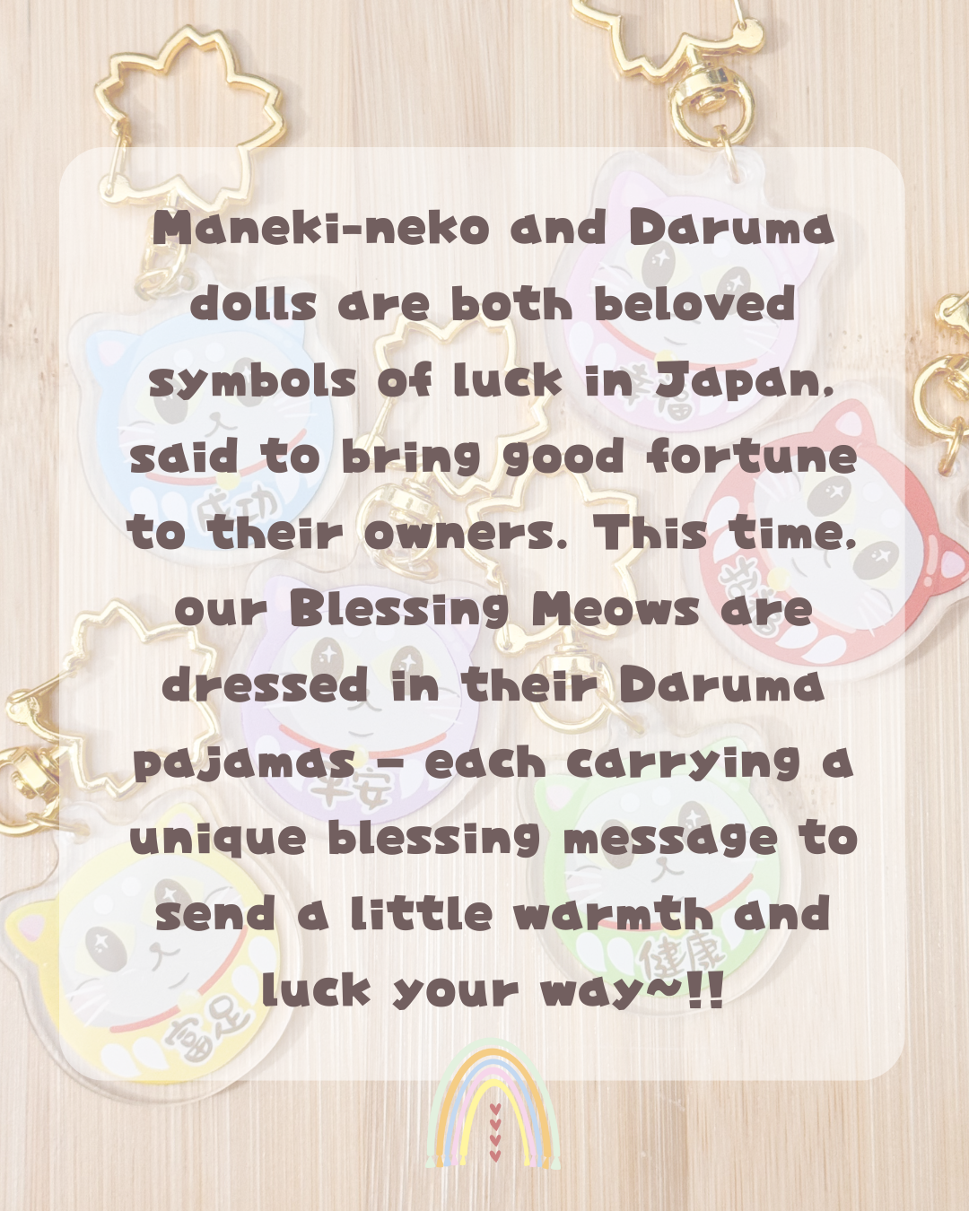 Blessing Meow x Daruma Keychain | Original Design Blessing Keychain (Gold Sakura)