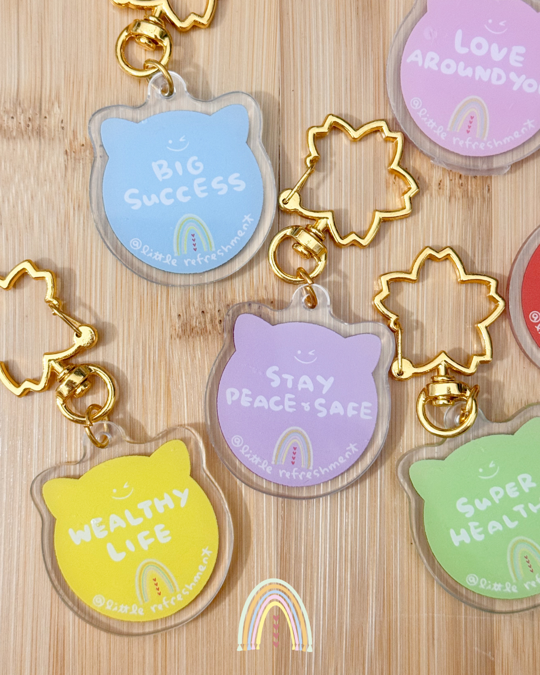 Blessing Meow x Daruma Keychain | Original Design Blessing Keychain (Gold Sakura)